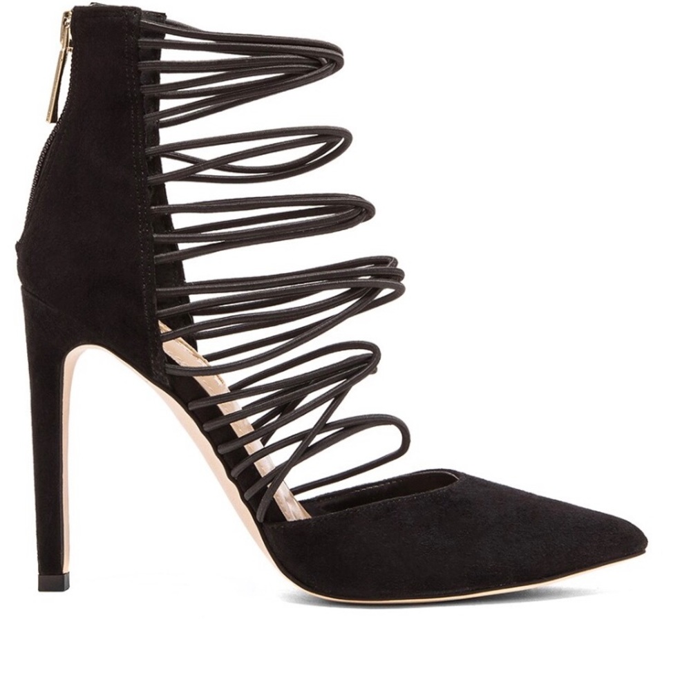 BCBG GENERATION-Caliko suede strappy elastic pumps. Size 6M. Black